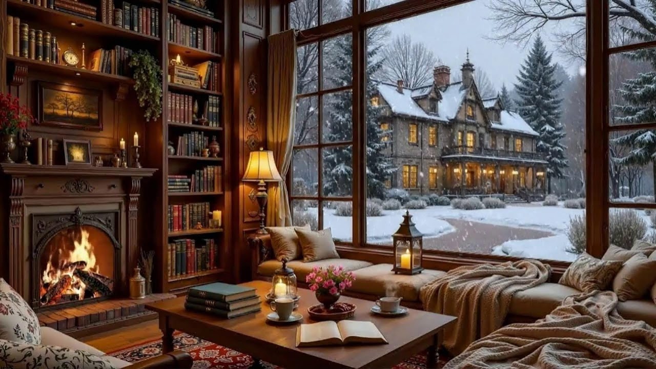 🔥👉 Cozy Cabin Ambience | Crackling Fireplace, Blizzard Sounds & Snow Falling for Sleep & Relaxation