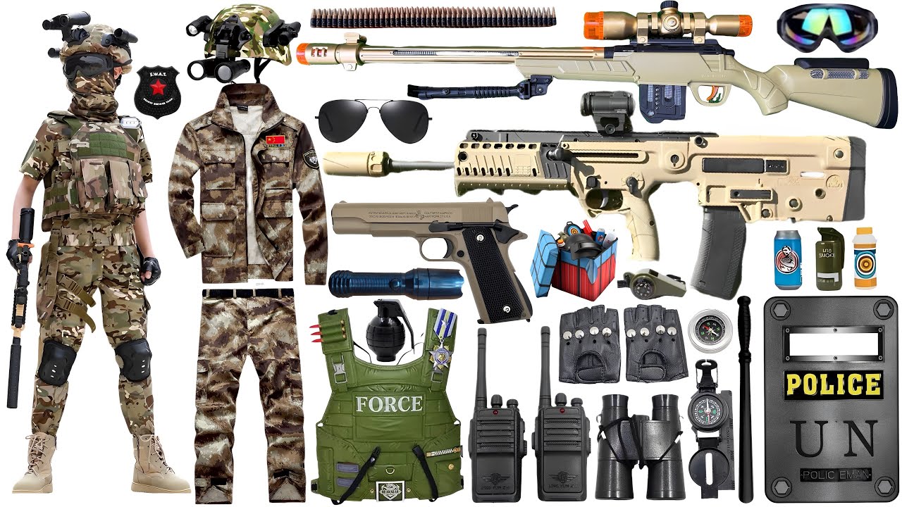 Unpacking special forces military toy gun set, X95 assault rifle, 98K sniper rifle, military dagger