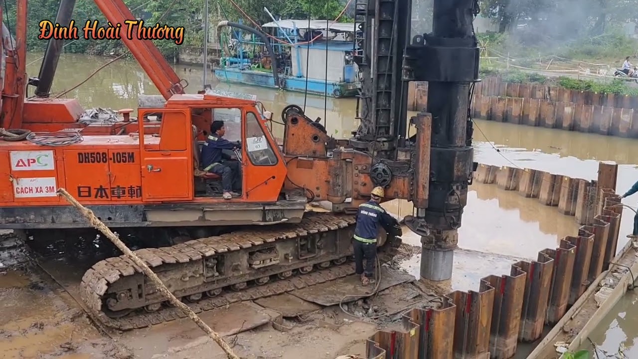 Xe cẩu đóng cọc chuyên dụng Nippon Sharyo DH508 và búa Diezel Mítubishi MH80