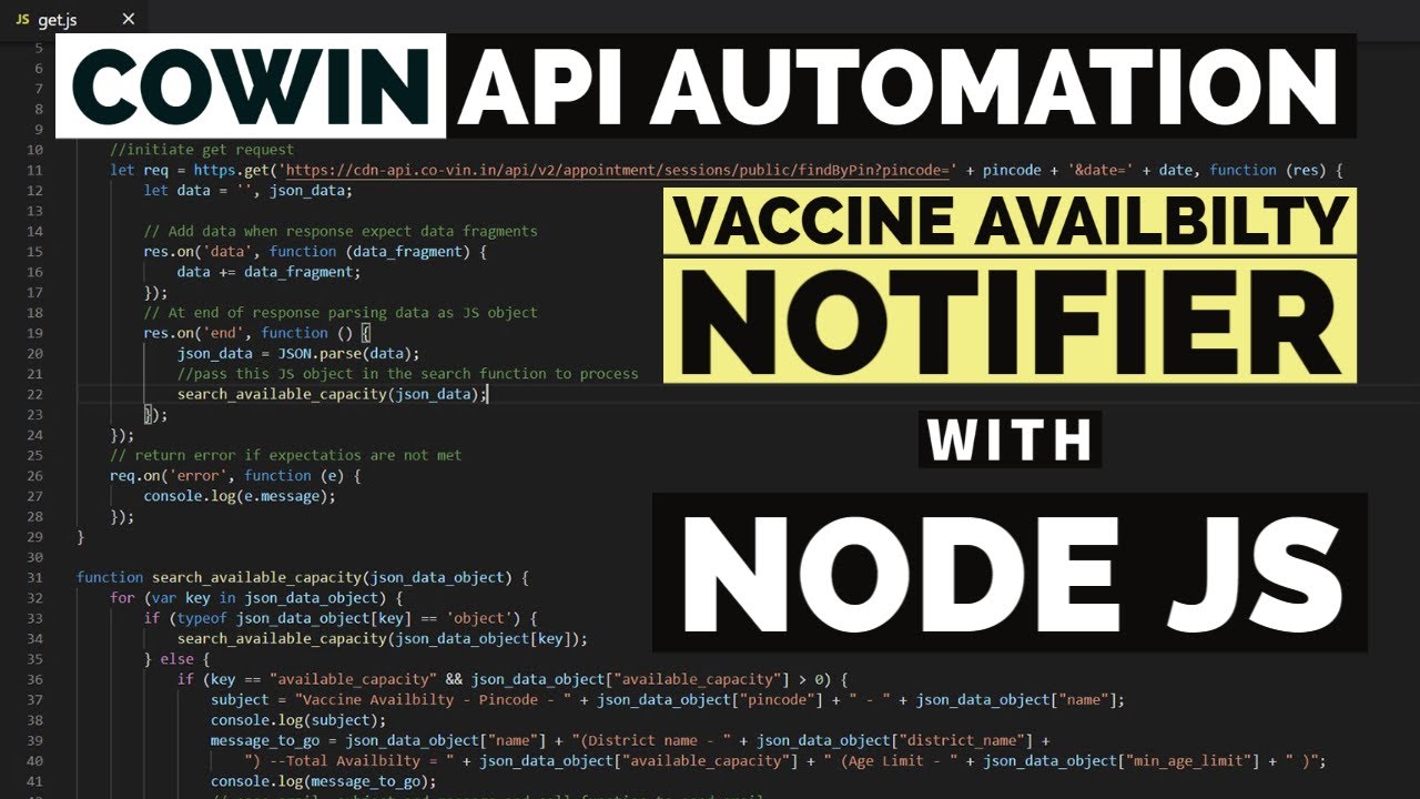 Cowin Automation | vaccine availability notifier | cowin api nodejs implementation