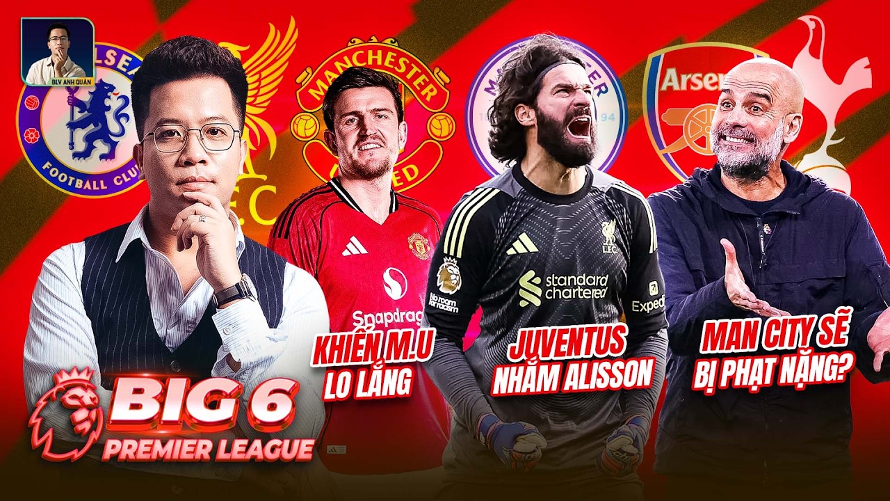 BIG 6 PREMIER LEAGUE: MAGUIRE KHIẾN M.U LO LẮNG, JUVENTUS NHẮM ALISSON, MAN CITY SẼ BỊ PHẠT NẶNG