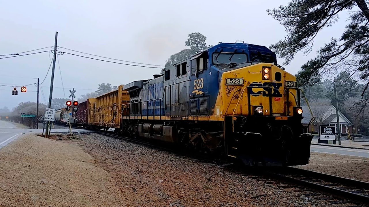 CSXT 523 Leads CSX Train L644 At Irmo SC On The CN&L Subdivision Struggling To Pull The Hill