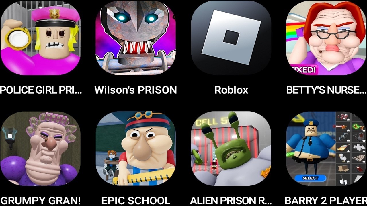 Police Girl Prison,wilson's Prison,roblox,betty's Nursery,grumpy Gran,school Obby,alien Priosn Run..