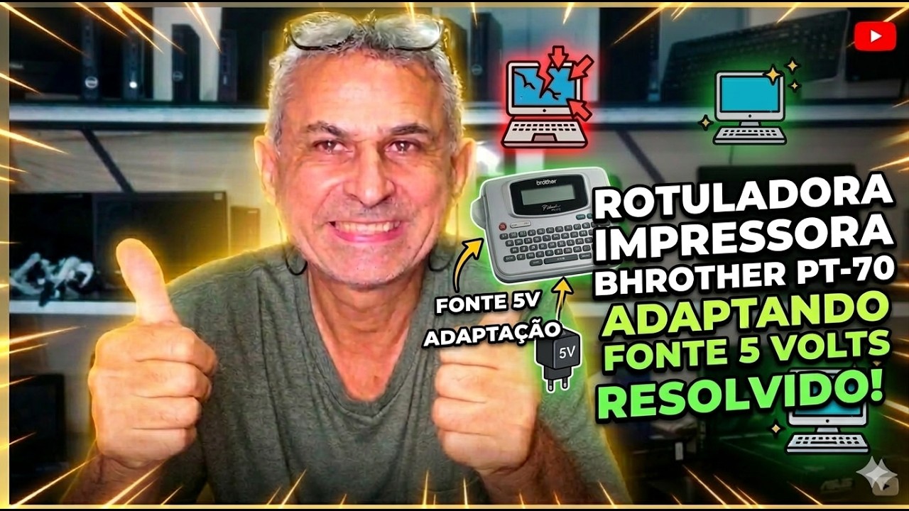 COMO ADAPTAR FONTE 5 VOLTS  EM ROTULADORA  BROTHER PT 70 , CUIDADO SEMPRE QUEIMA FUZIVEL