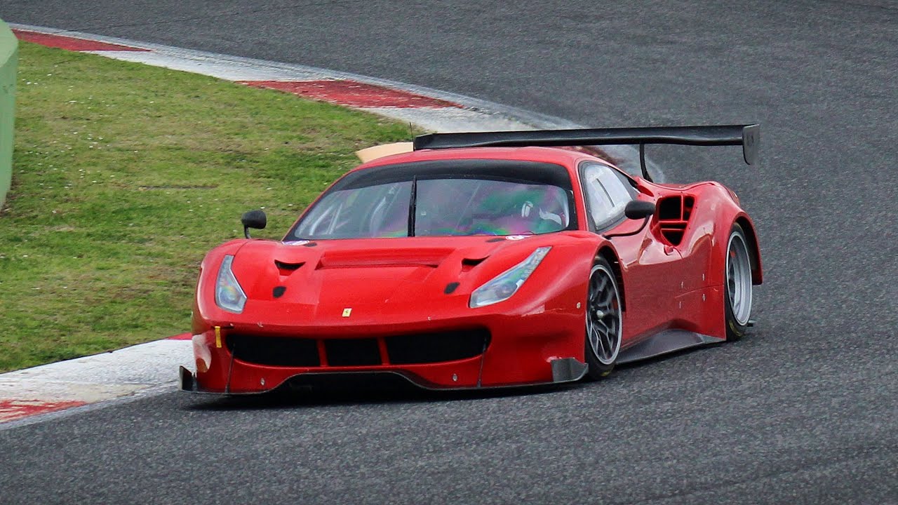 Ferrari 488 GT3 on Track - Start up, Fly by, Accelerations