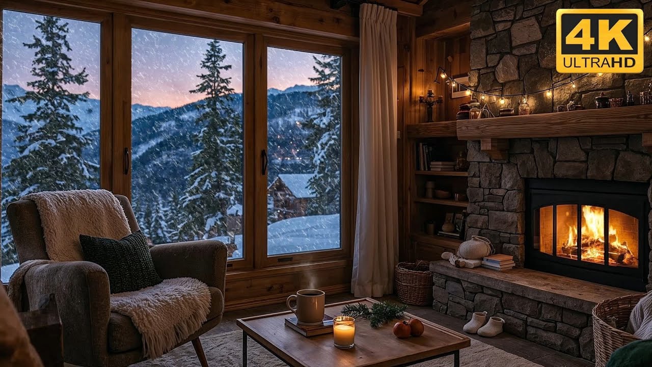 Cozy Cabin Fireplace with Blizzard Sounds ❄️ for Focus & Study | 1 Hour Relaxing Winter Ambience