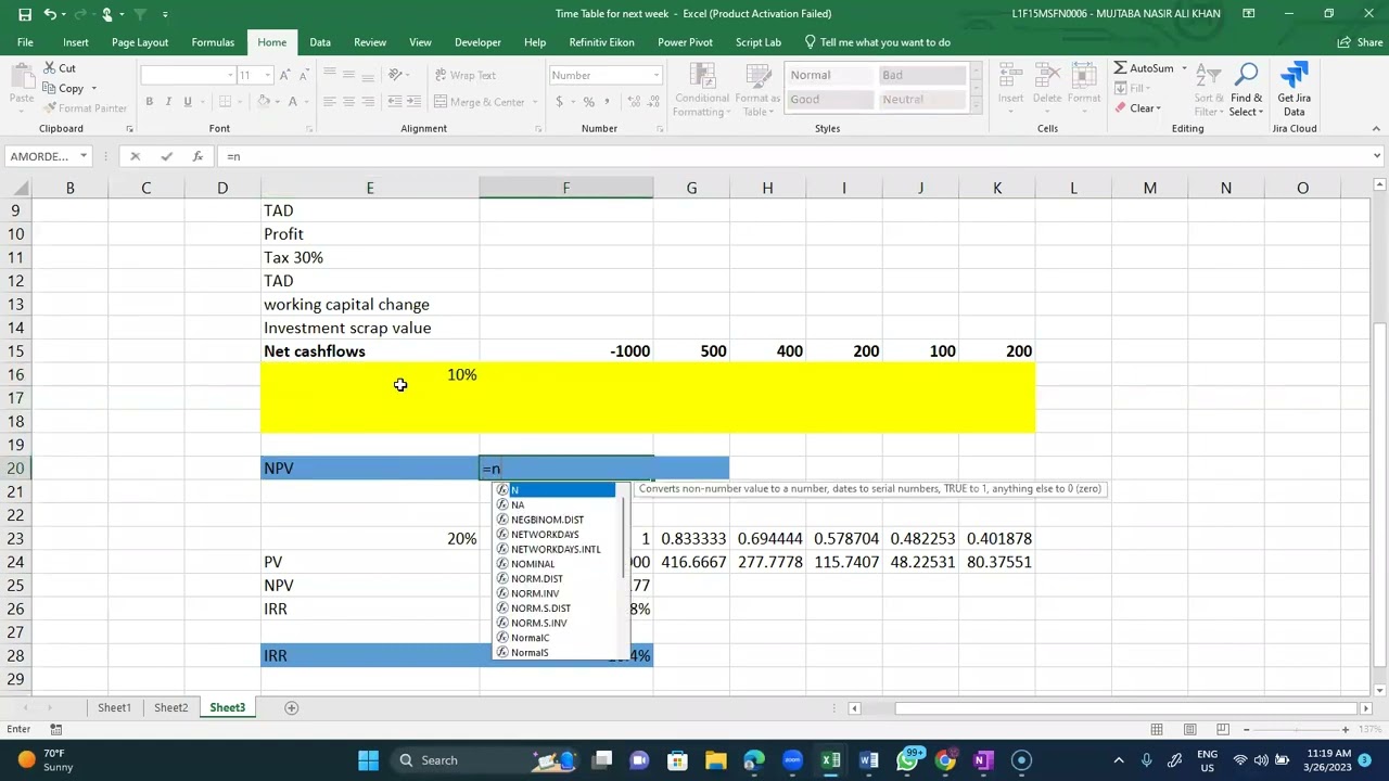ACCA:AFM/P4: Investment Appraisal Excel techniques use in AFM exam