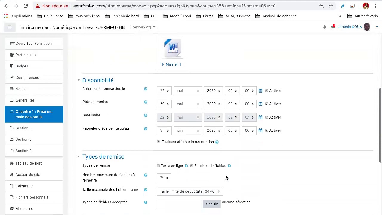Depot de devoir - Moodle