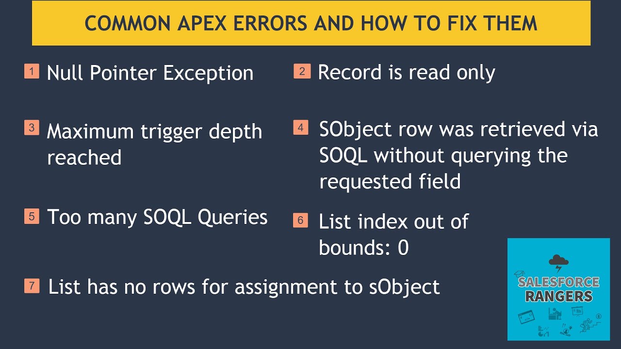 How to fix some of the common apex errors?