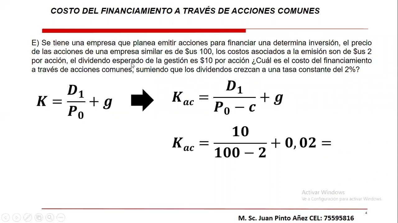 Costo de las acciones comunes (modelo de Gordon)