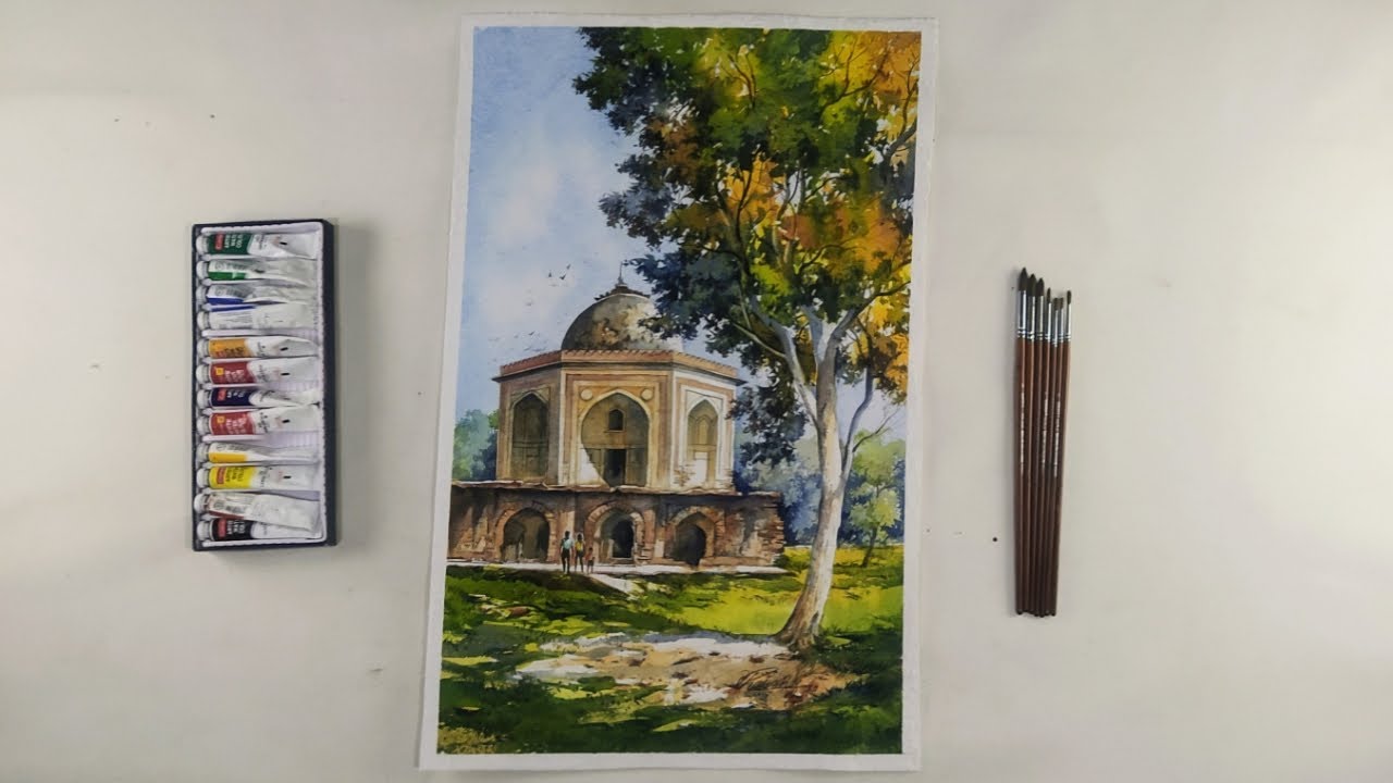 Painting a monument on landscape watercolor / monument watercolor landscape series part -1