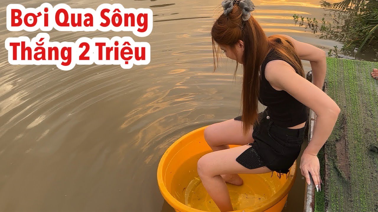 Thử Thách Bơi Thau Qua Sông Lấy 2 Triệu Và Cái Kết Không Nhịn Được Cười | Ly Ngô Vlog