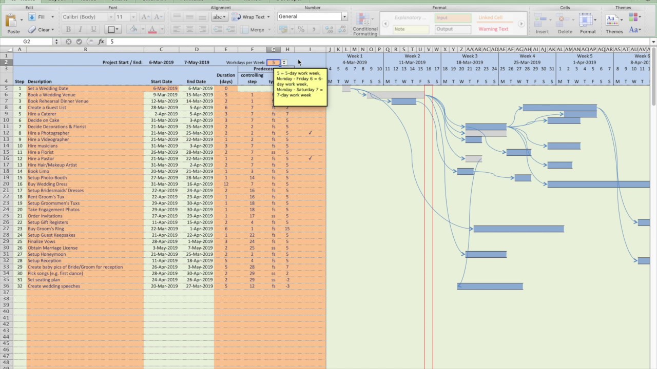 Project Planning and Event Planning: Scheduling with a Gantt Chart in Excel