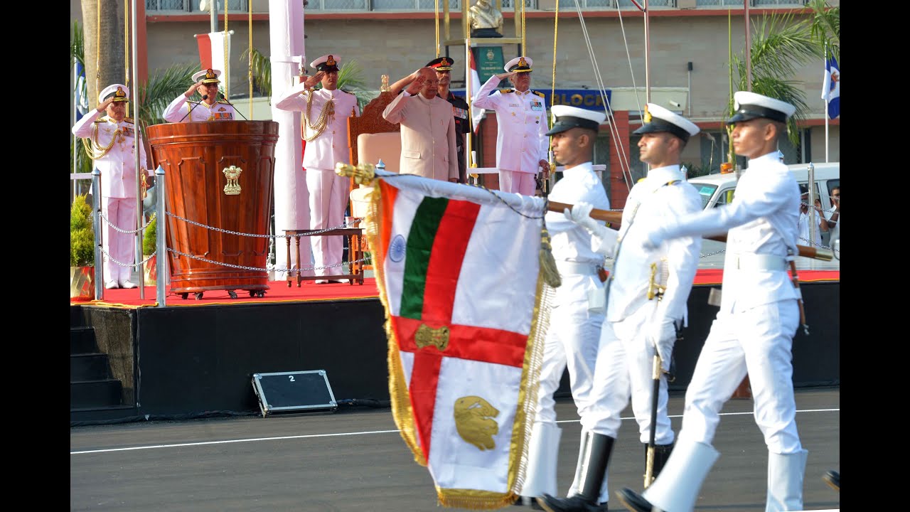 President Kovind presents Colour to INS Shivaji in Lonavala