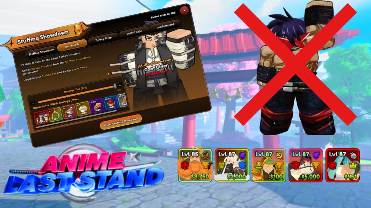 How to deal 10Qd+ Damage in Stuffing Showdown (SOLO) WITHOUT Shimon Godly in Anime last Stand Roblox