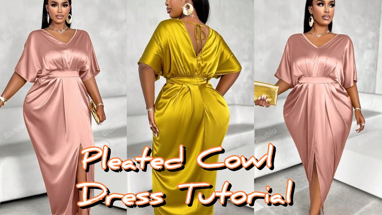 How to Sew a Plus-Size Pleated Cowl Dress Without Side Seams | Step-by-Step Tutorial