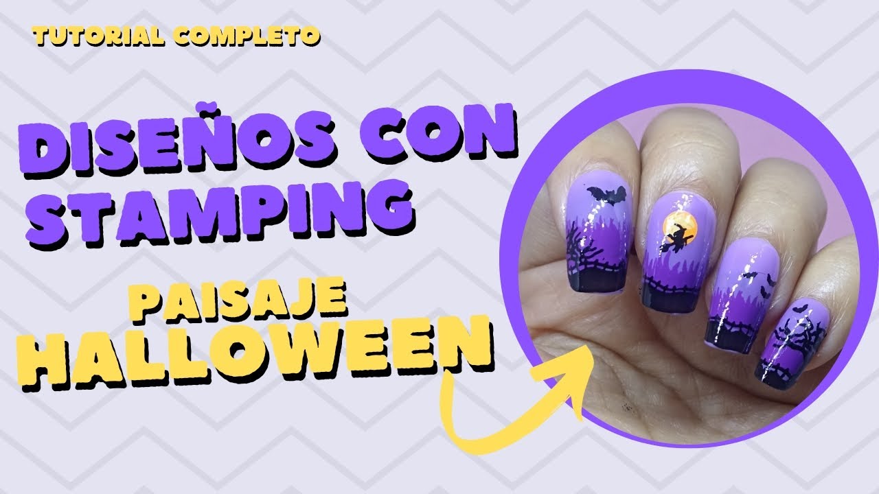 Uñas con Stamping: tutorial completo con Placa Siluetas Halloween para crear un paisaje oscuro