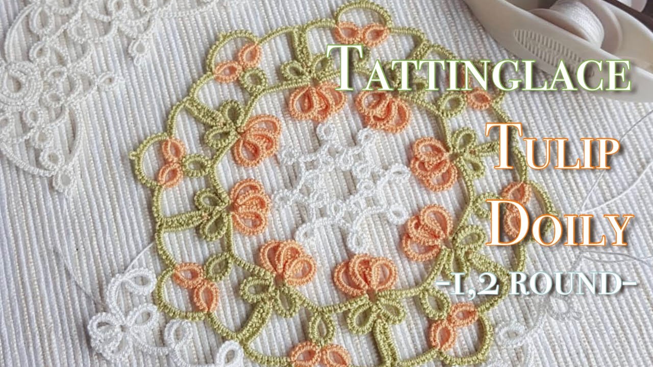 Первая и вторая раунды свободной гонки по шаттлу Tatting lace. Tulip Doily Free pattern 1,2 round