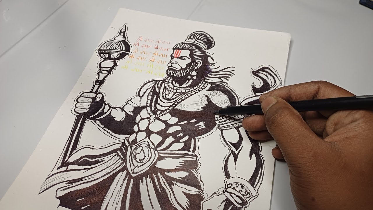 Shree Hanuman ji Drawing with pen sketching, how to draw Hanuman ji , pentonic pen sketching