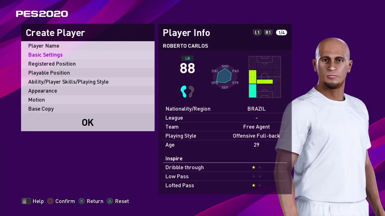 PES 2020 ROBERTO CARLOS FACE BUILD + STATS  PS4