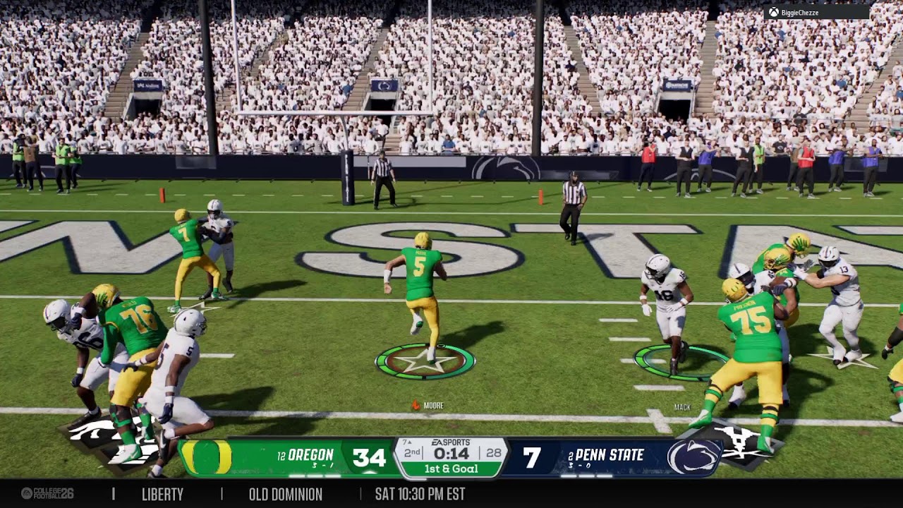 CFB 26 user dynasty season 1 week 5 OREGON vs penn state