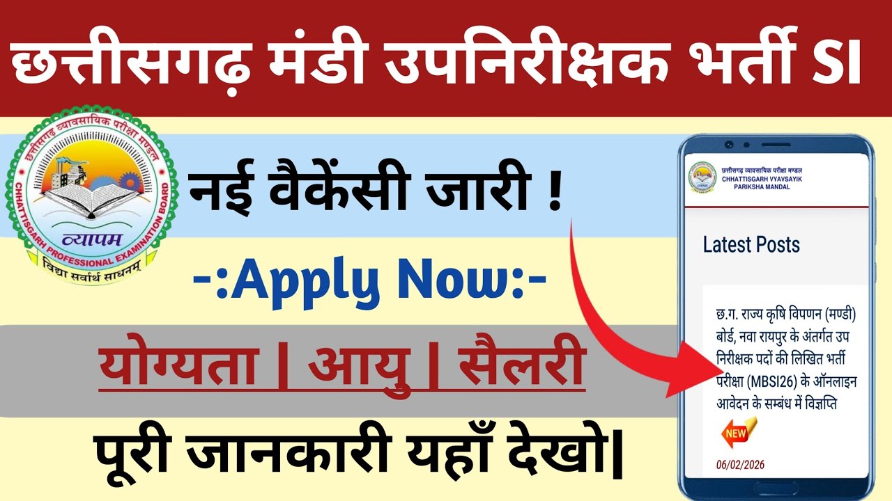 मंडी उपनिरीक्षक भर्ती 2026 | योग्यता, आयु, सैलरी|CG Mandi SI Bharti 