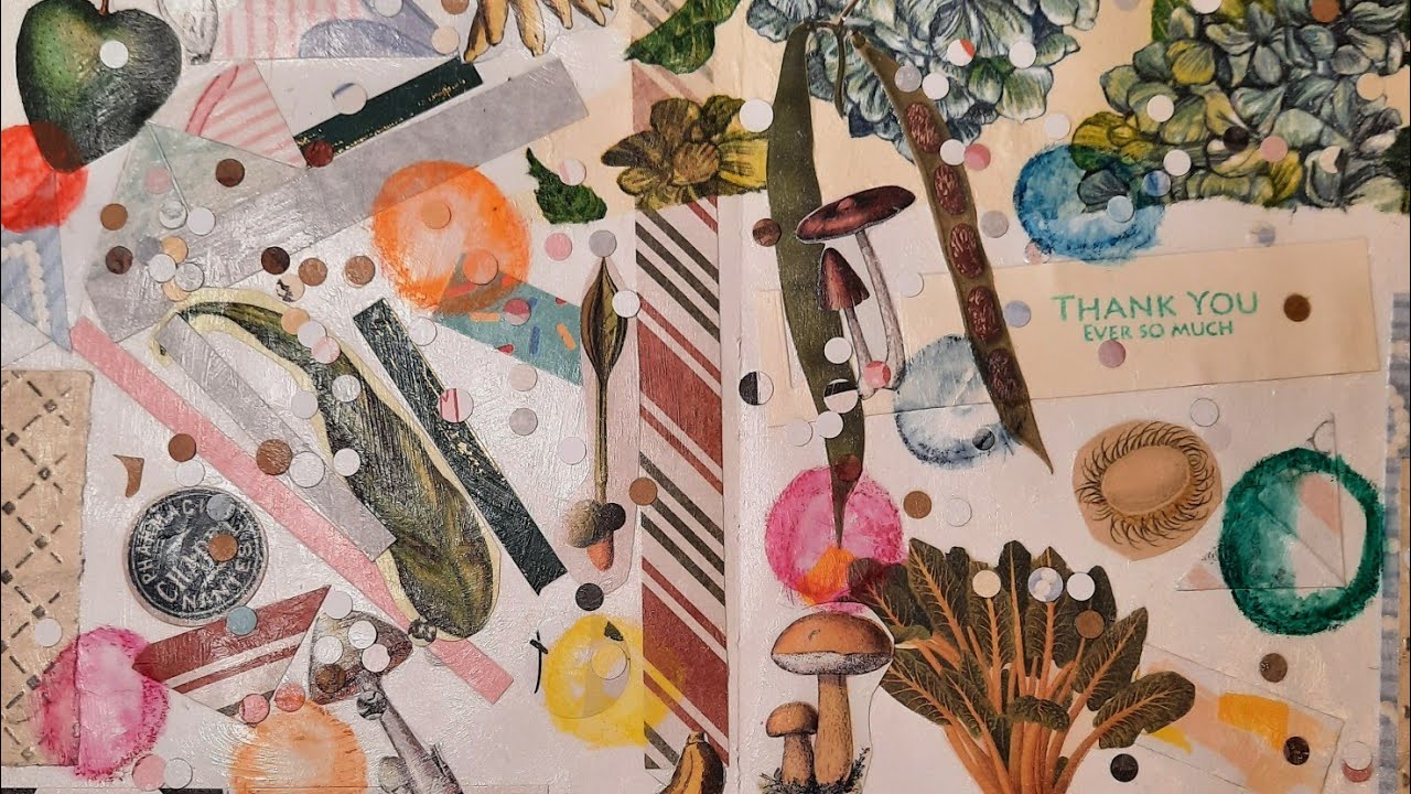 #fff2026 Collage Art Journal page, circles, spots and dots