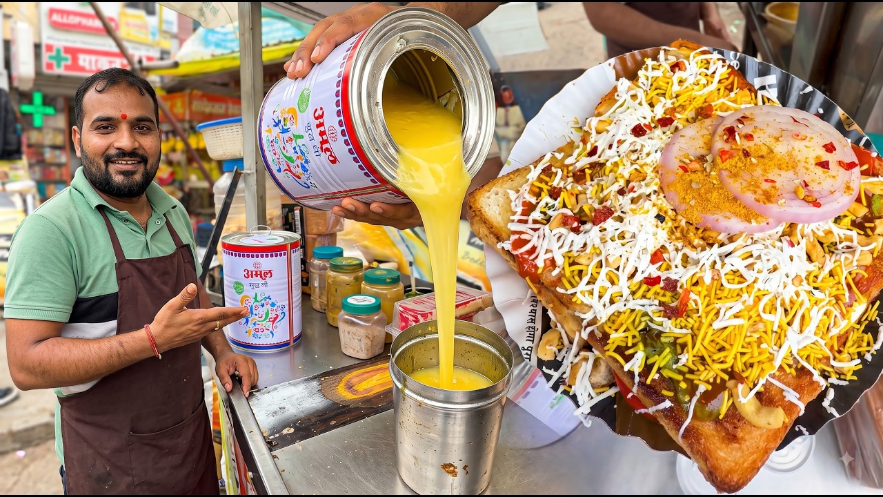 Drenched in Pure Amul Ghee! Sizzling Street-Style Ghee Tadka Sandwich | Indore | Indian Street Food