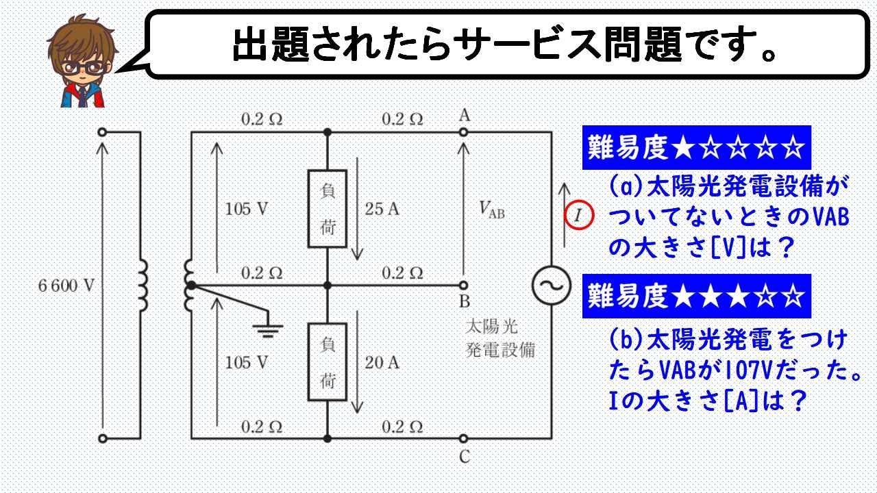 【電験3種】単相３線式配電線路の計算