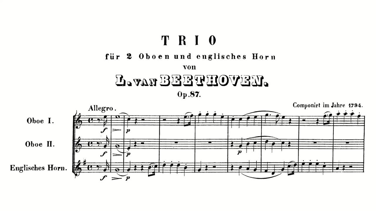 Beethoven: Trio for 2 Oboes and English Horn in C major, Op. 87 (with Score)