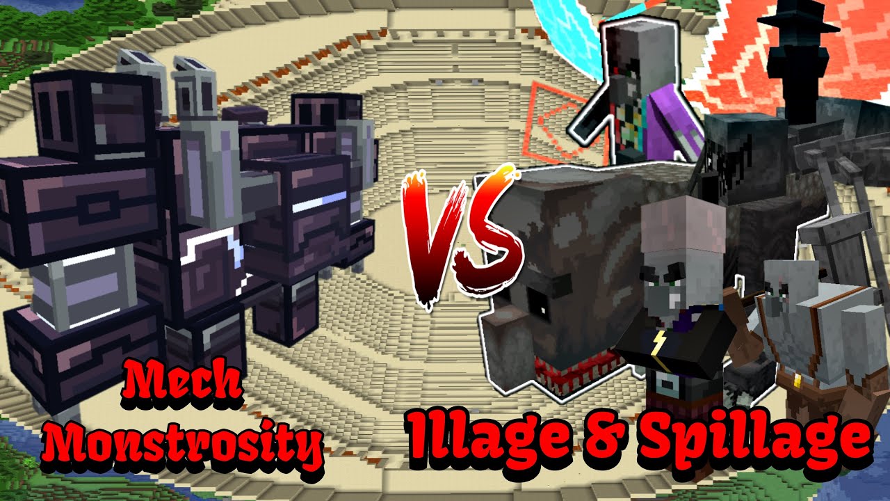 Mech Monstrosity VS Illage & Spillage | Minecraft |Mobs Battle