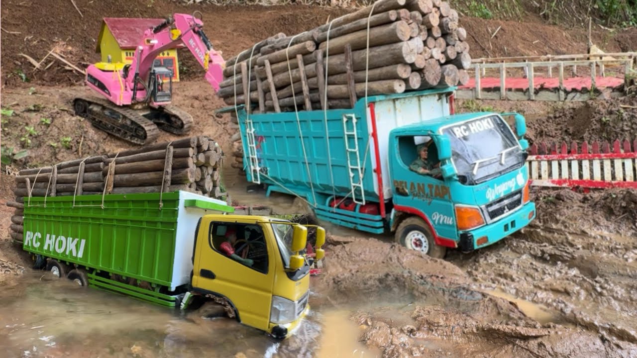 CANTER HDX 6X6 tiyada LAWAN.!! TIDAK ada pilihan JALAN lain ahirnya NYEMPLUNG ke sungai penuh LUMPUR