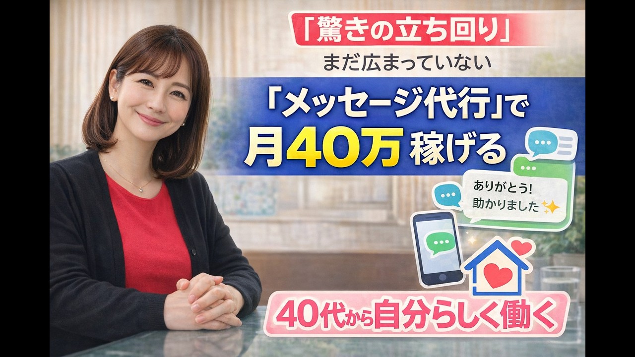 【驚きの立ち回り】まだ広まっていない「メッセージ代行」で月40万稼げてしまう秘密。40代から自分らしく働くための「2026年式・成功戦略」を初公開