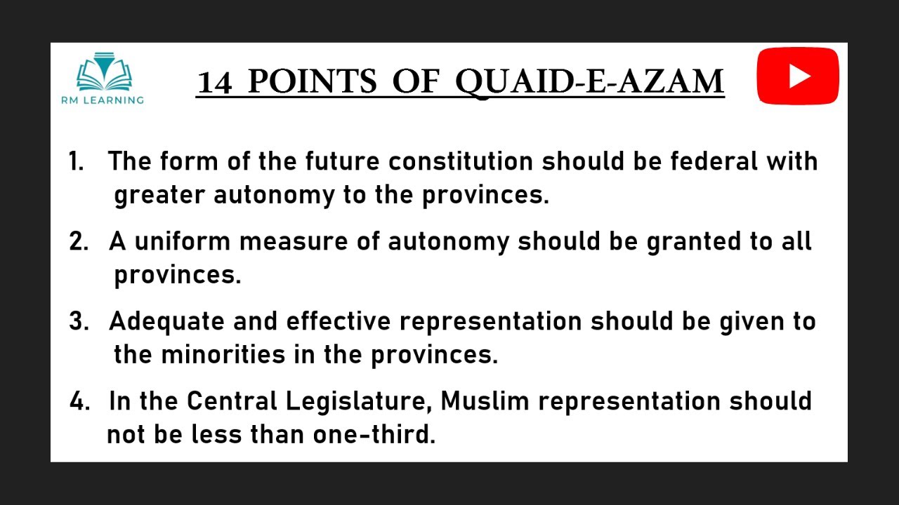 14 points of Quaid-e-Azam in English | Muhammad Ali Jinnah's 14 points