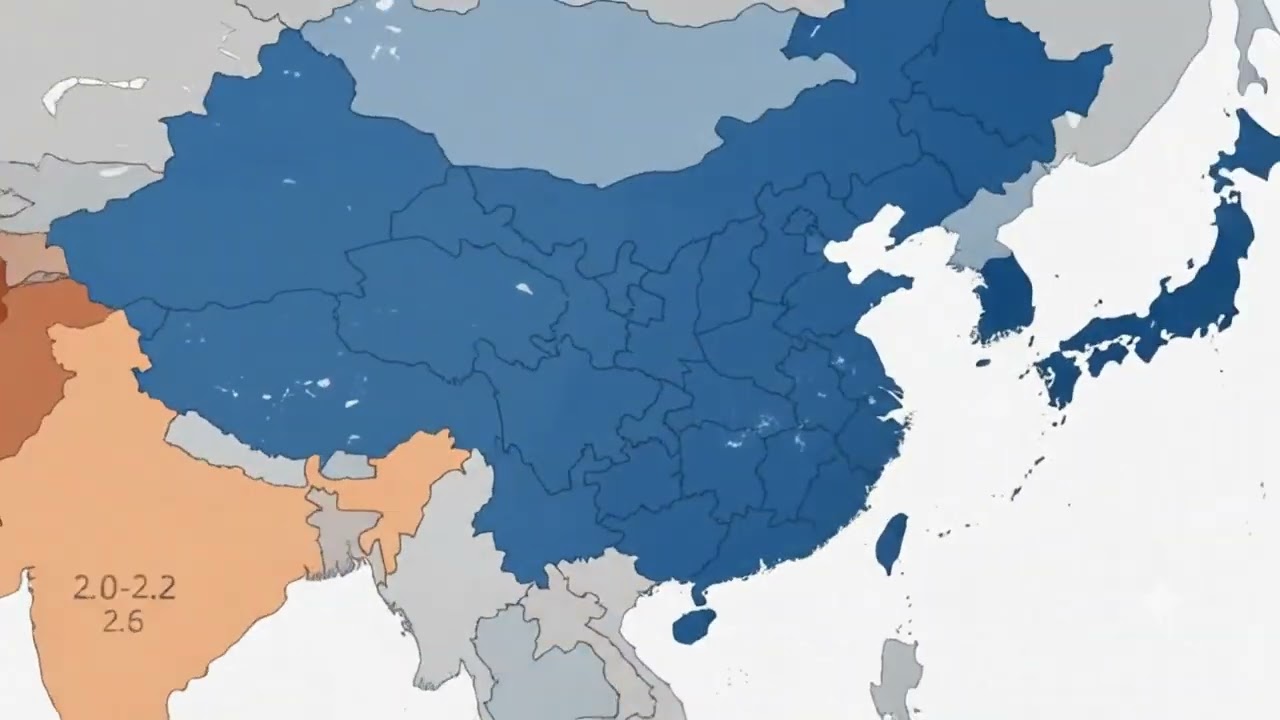 Global Total fertility rate TFR 2024 | Blue - below replacement TFR | Brown - high TFR | White - 2.1