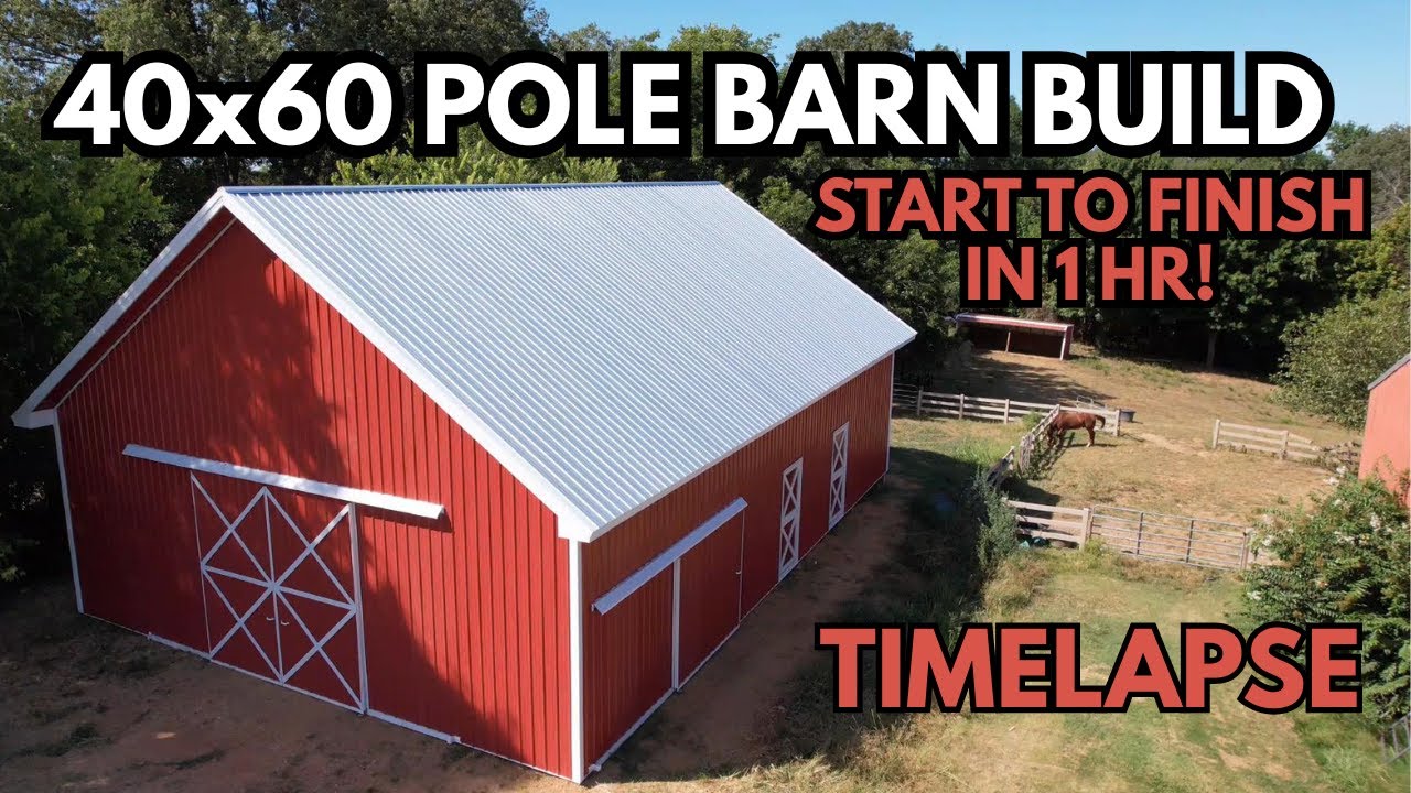 40x60 Pole Barn Build | START TO FINISH In ONE HOUR | Time Lapse