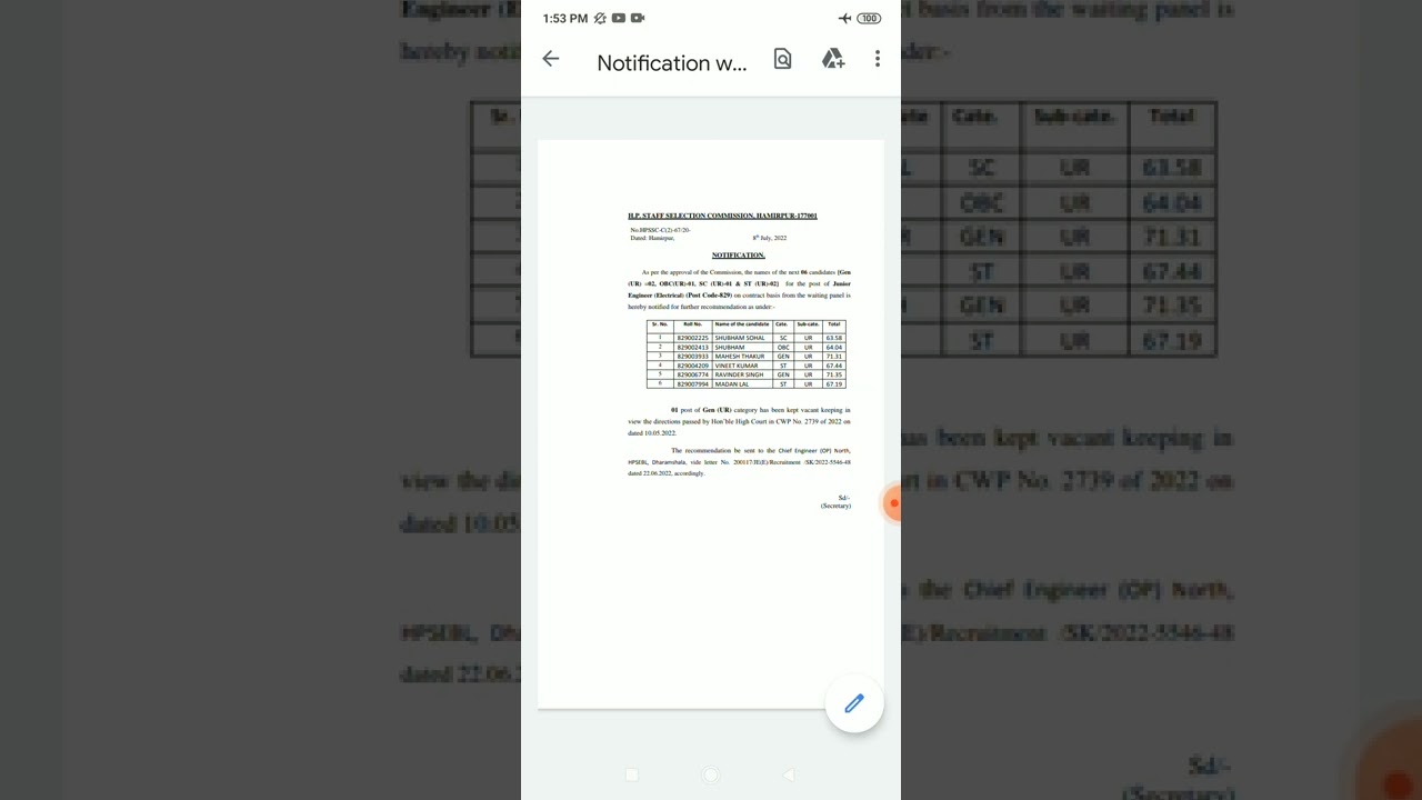 HPSSC JE Electrical Result From Waiting Panel