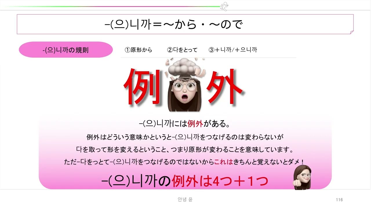 【안녕 윤】【アンニョン ユン】- p112 -124 子音ㅇから始まる表現【-(으)니까】