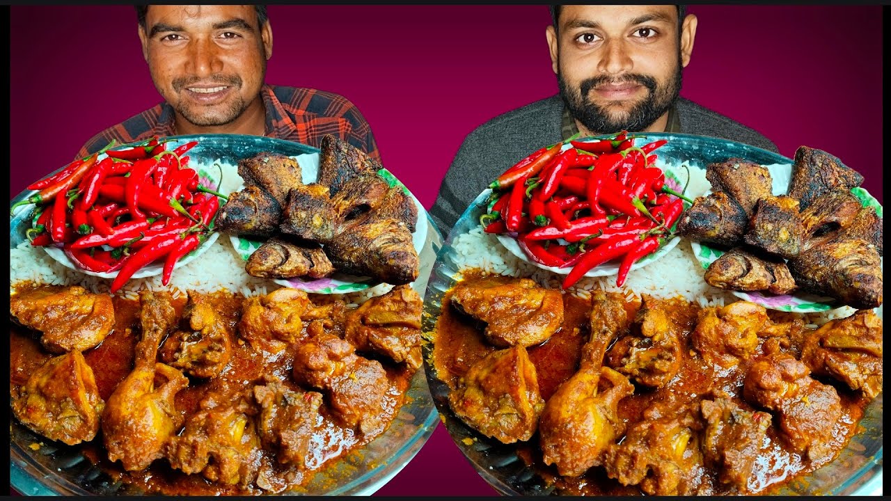 Spicy Chicken Curry ,Fish Fry ,Red Chilli With Rice Eating Competition/Challenge | AHFOODCHALLENGE