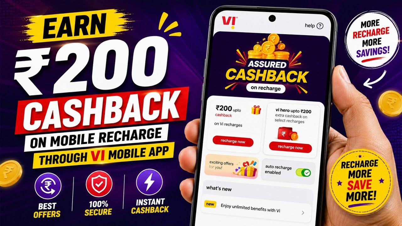 Earn 200 rupees cashback on mobile recharge through Vi mobile App 😱🤑🤑