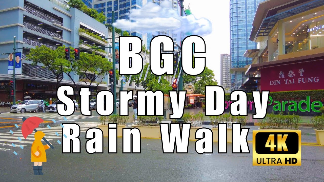 4K - Wind BLEW my umbrella! ☔️ | BGC Stormy Day Rain Walk | Bonifacio Global City, Taguig