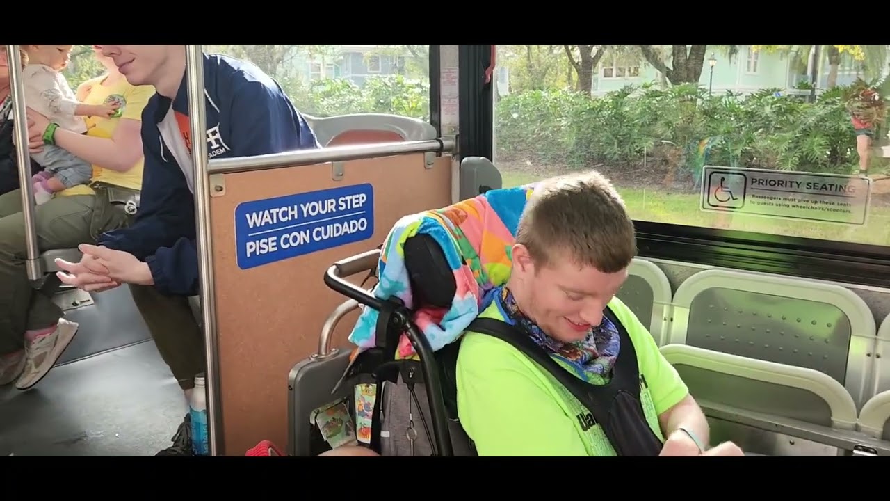 Sam taking Disney Bus to Magic Kingdom from Old Key West Resort @ Disney World