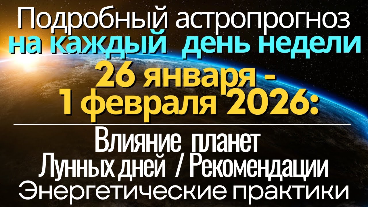 Прогноз на КАЖДЫЙ ДЕНЬ недели 26 января - 1 февраля 2026 Влияние планет, Лунных дней и Практики дня