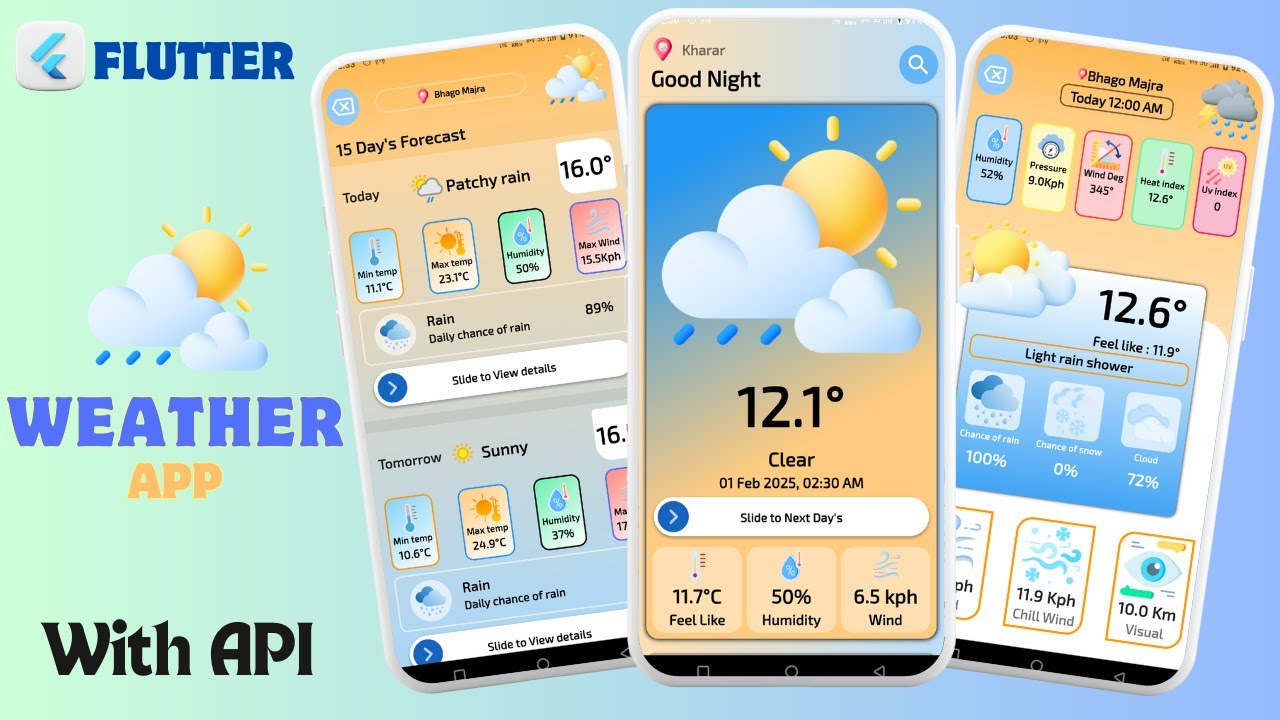 Weather App in Flutter with API | Real-Time Weather, Day's & Hourly Forecast | Flutter Weather App