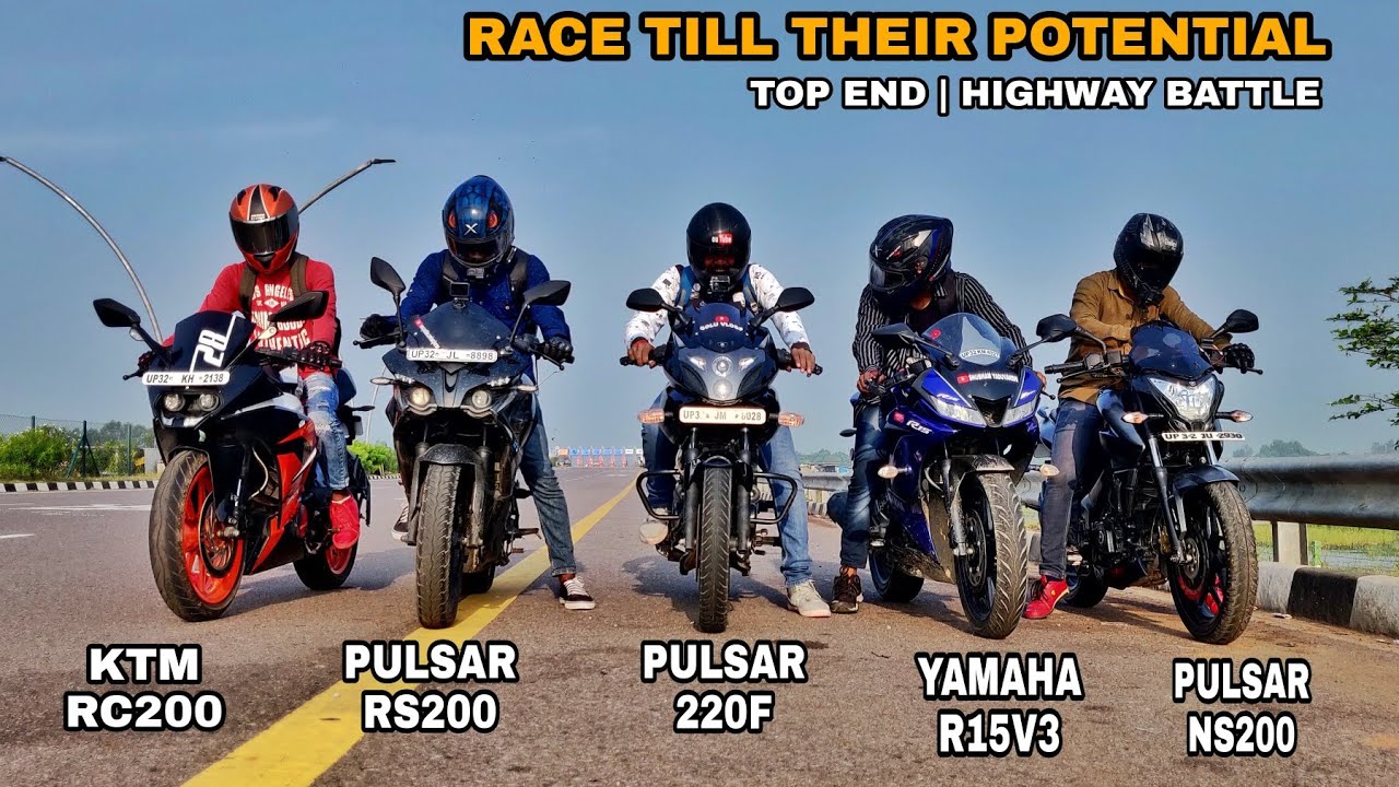 Pulsar RS200 Vs Pulsar NS200 Vs Yamaha R15V3 Vs Pulsar 220F Vs Ktm RC200 | Race Till Their Potential