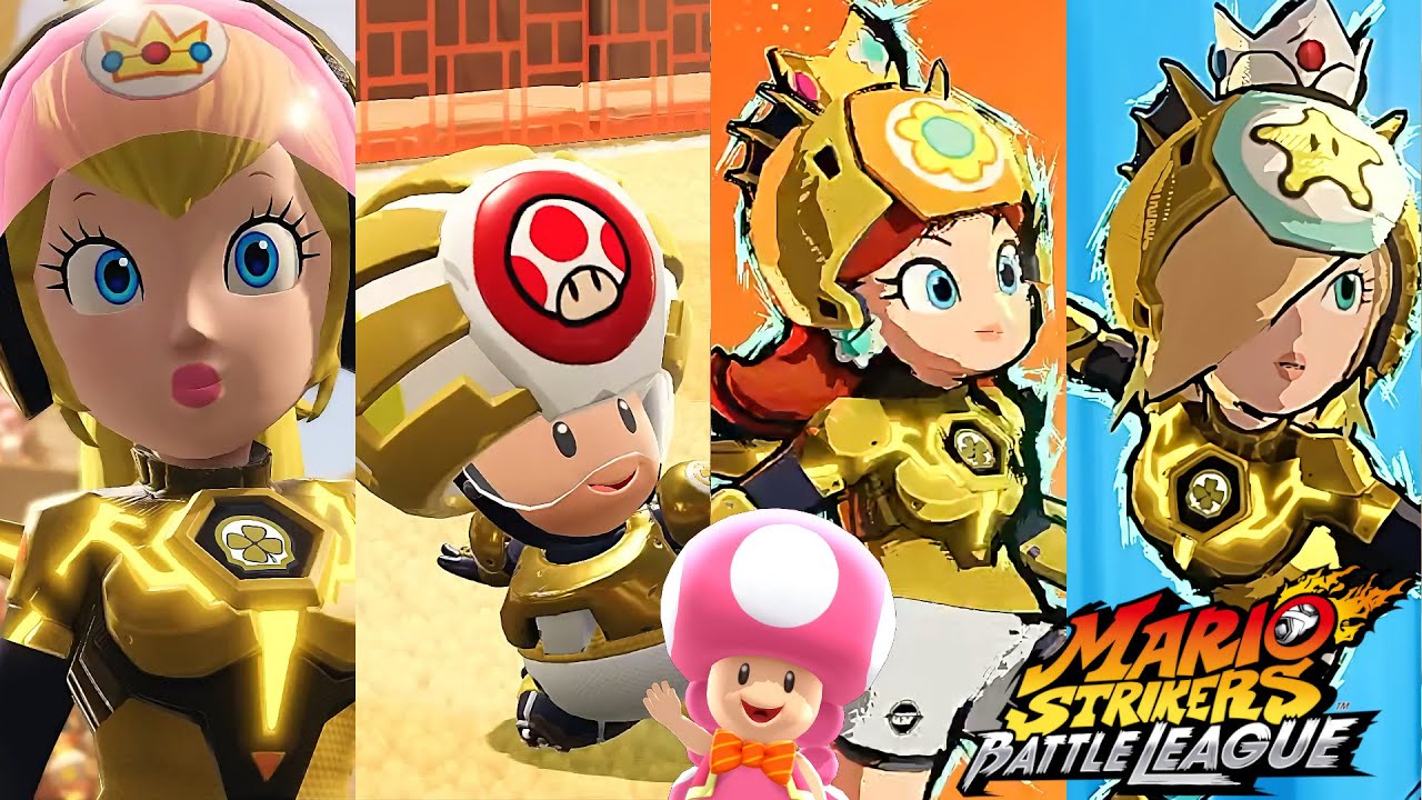 Mario Strikers Battle League Peach Toad Daisy and Rosalina vs Team Bowser at Desert Ruin