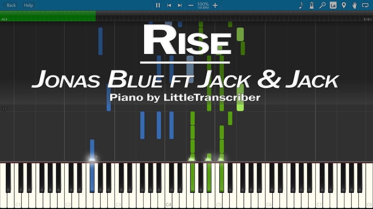 Jonas Blue - Rise (Piano Cover) ft Jack & Jack Synthesia Tutorial by LittleTranscriber