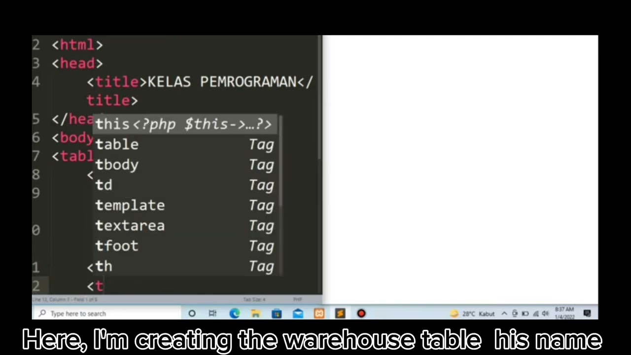 Tutorial on how to create tables in HTML