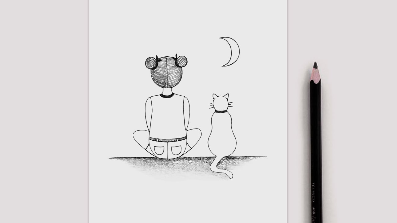 ⭐ COMO DIBUJAR NIÑA Y GATO 🐱 PASO A PASO