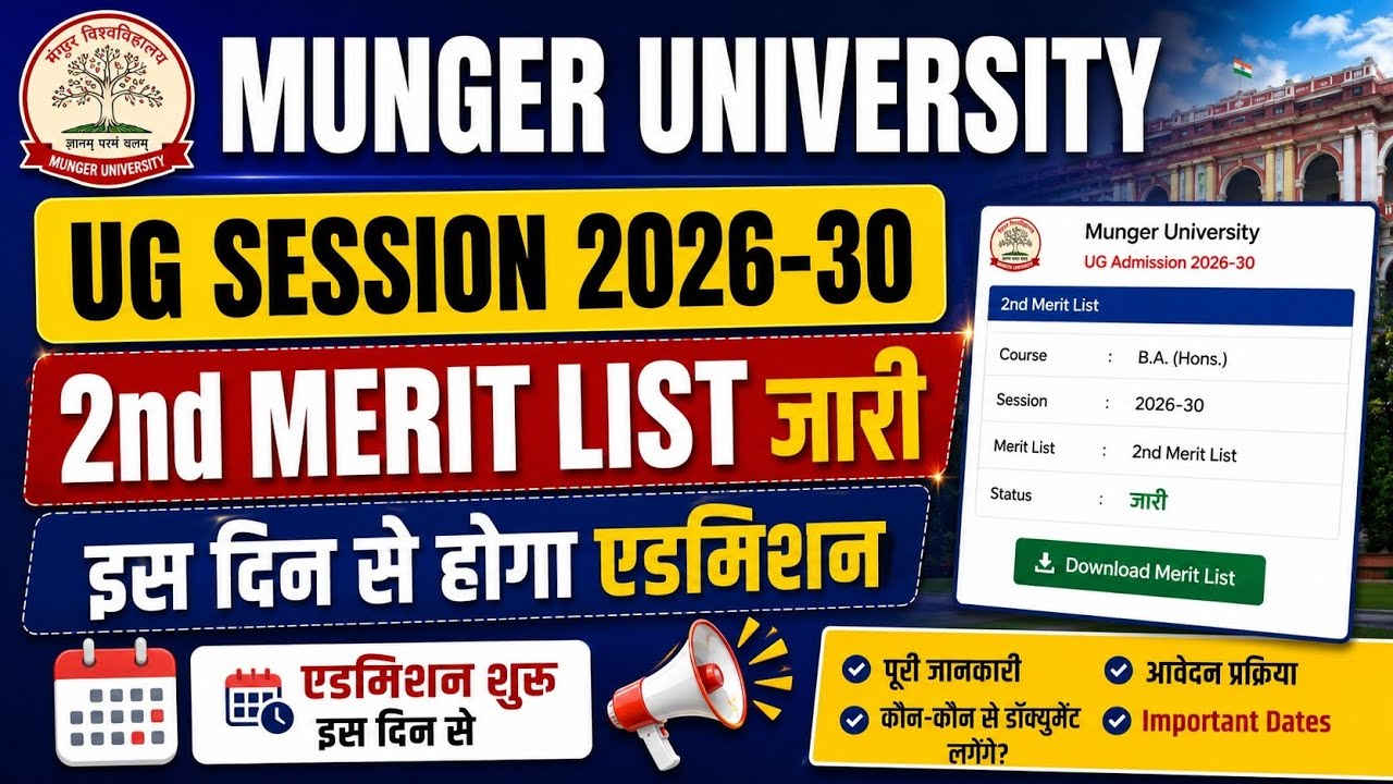 Munger University UG Semester 1 Session 2026-30 2nd Merit List Released. How to Check Your Name i...